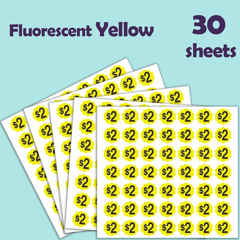YSHIHE Garage Sale Stickers,Yard Sale Price Stickers, $2 Pre-Printed Labels, 3/4 Inch Round, 1470 Pack,Fluorescent Yellow - Image 3